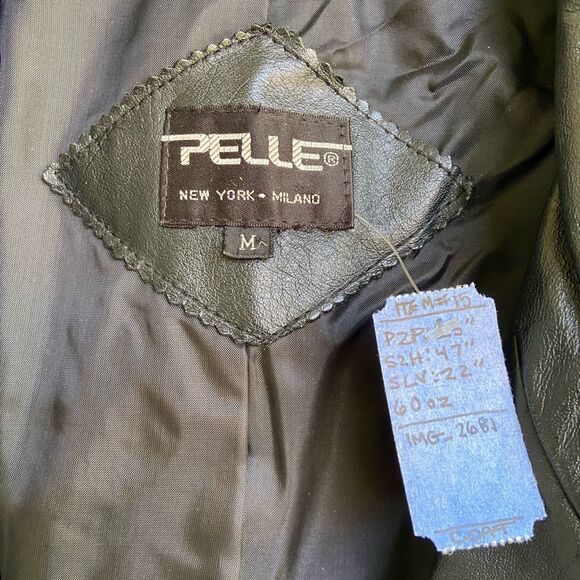 VTG 80s Pelle Black Leather Trench Coat Oversized Boxy Blazer Jacket M - Picture 3 of 9